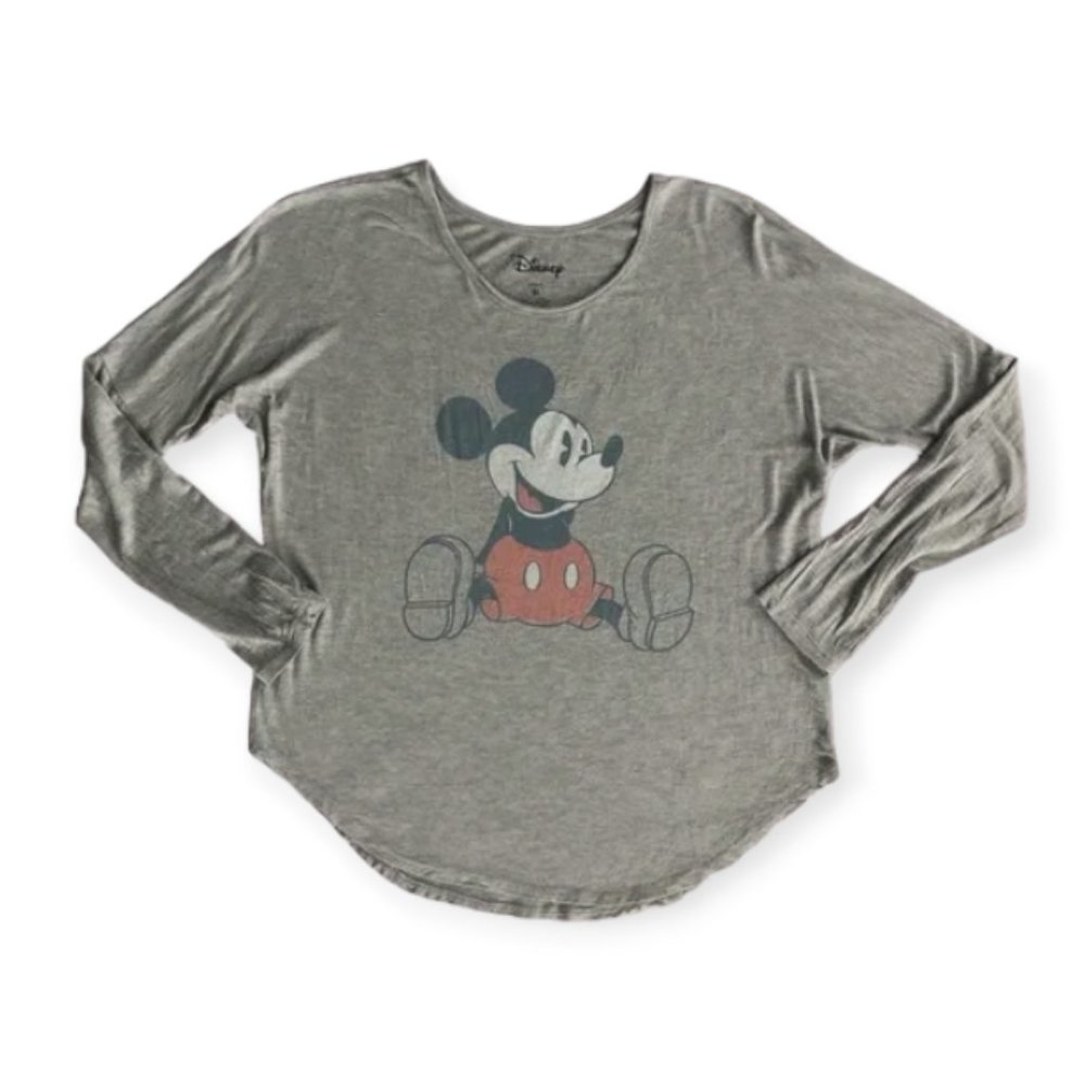 Disney Long Drop Sleeve Light Gray Mickey Mouse Tee shirt Pajama Women's Medium